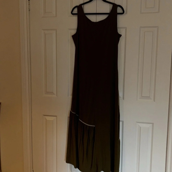 Attitudes by Renee Olive Lycra como jersey maxi Dress Sz L - Picture 10 of 12